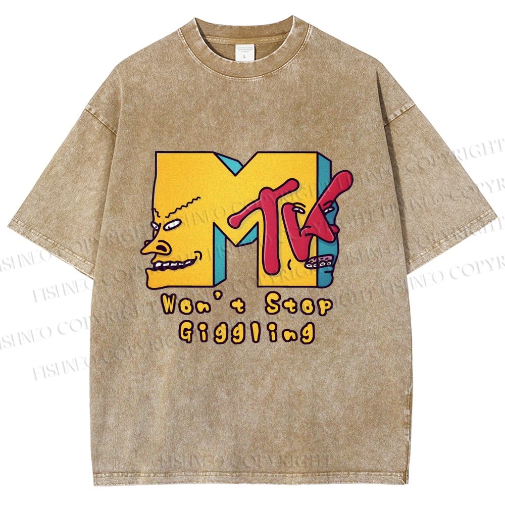 Unisex MTV Laughing Guys Wont Stop Giggling Printed Washed Tee