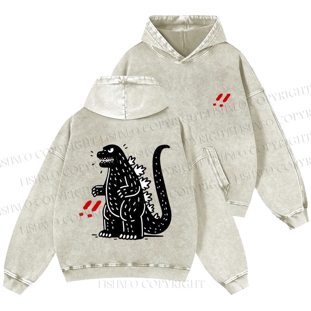 Unisex Casual Godzilla Graffiti Printed Double-sided Washed Hoodie