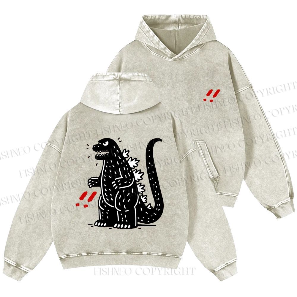 Unisex Casual Godzilla Graffiti Printed Double-sided Washed Hoodie
