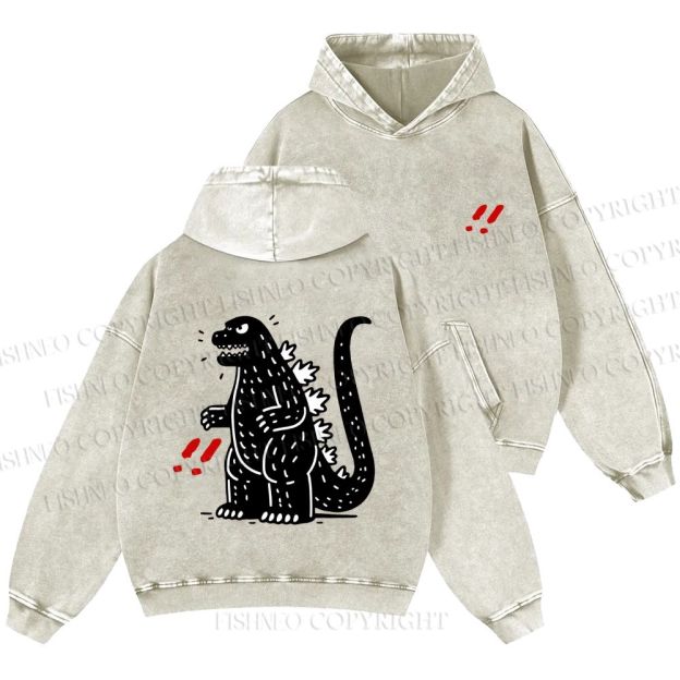 Unisex Casual Godzilla Graffiti Printed Double-sided Washed Hoodie