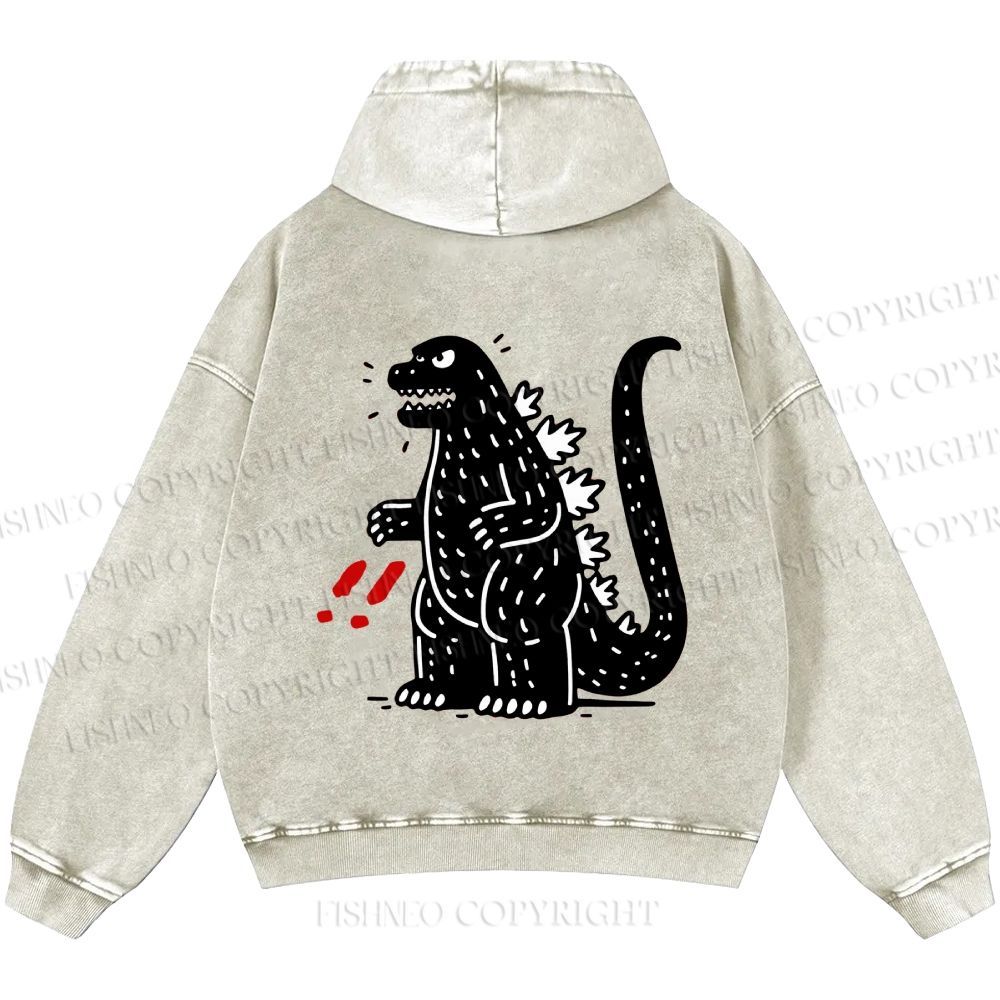 Unisex Casual Godzilla Graffiti Printed Double-sided Washed Hoodie