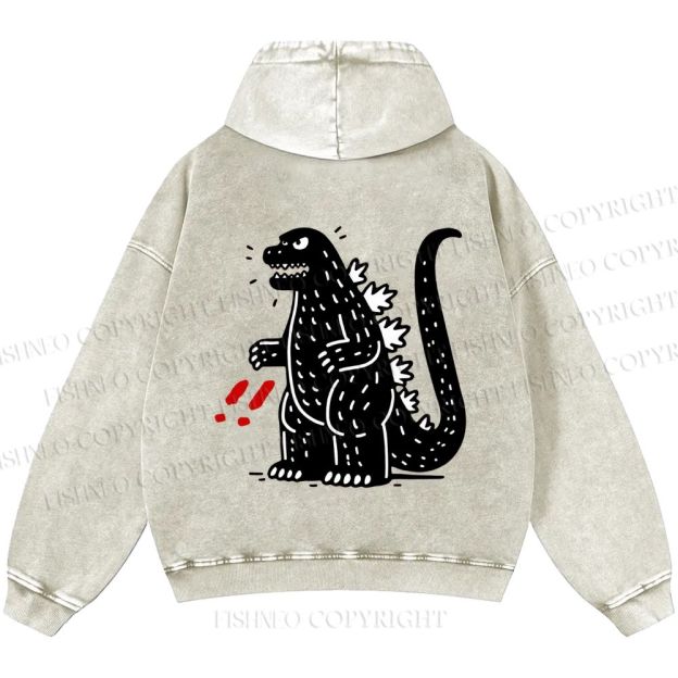 Unisex Casual Godzilla Graffiti Printed Double-sided Washed Hoodie