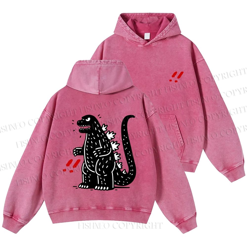 Unisex Casual Godzilla Graffiti Printed Double-sided Washed Hoodie