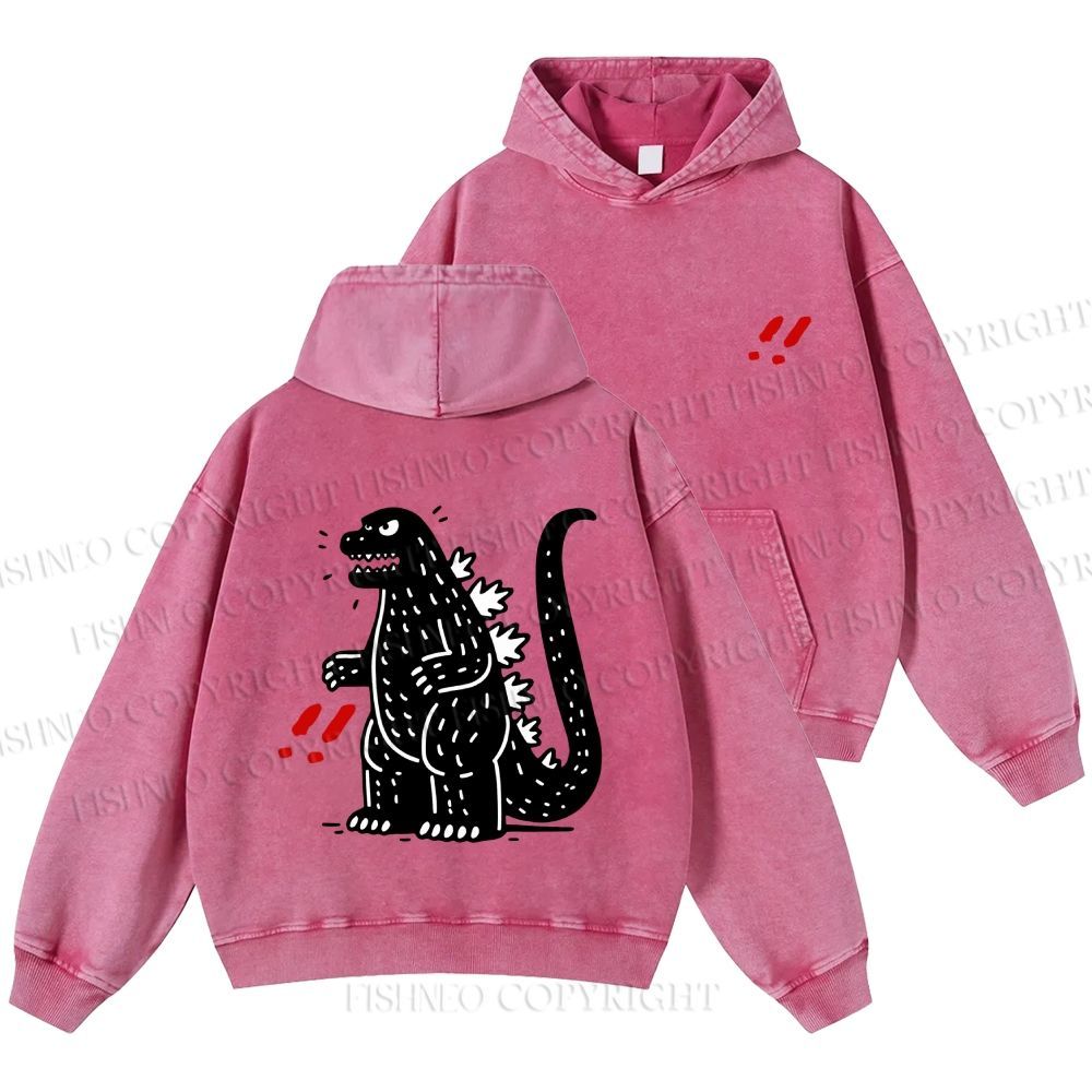 Unisex Casual Godzilla Graffiti Printed Double-sided Washed Hoodie