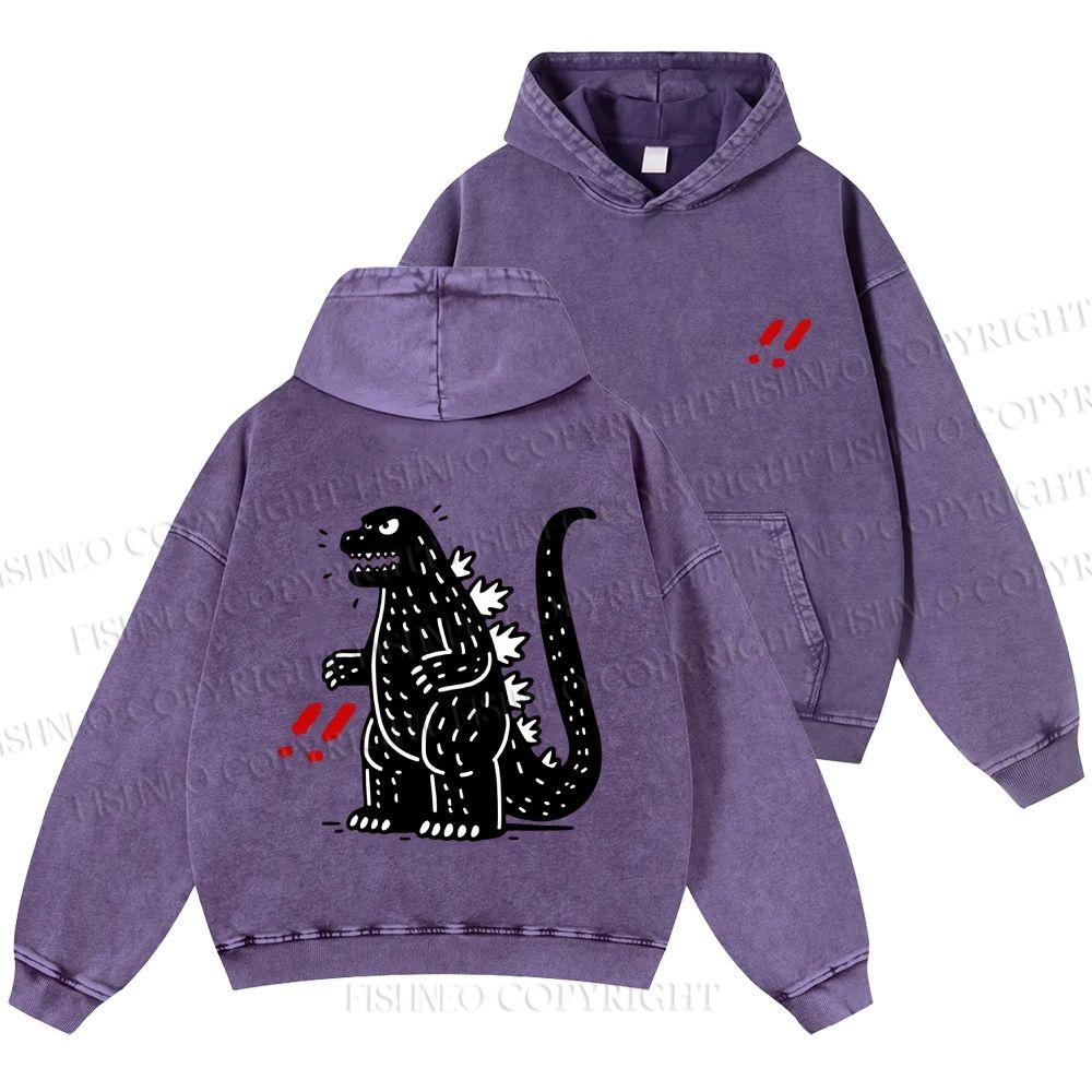 Unisex Casual Godzilla Graffiti Printed Double-sided Washed Hoodie