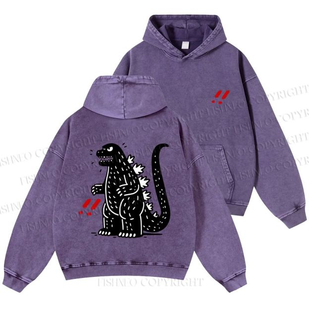 Unisex Casual Godzilla Graffiti Printed Double-sided Washed Hoodie