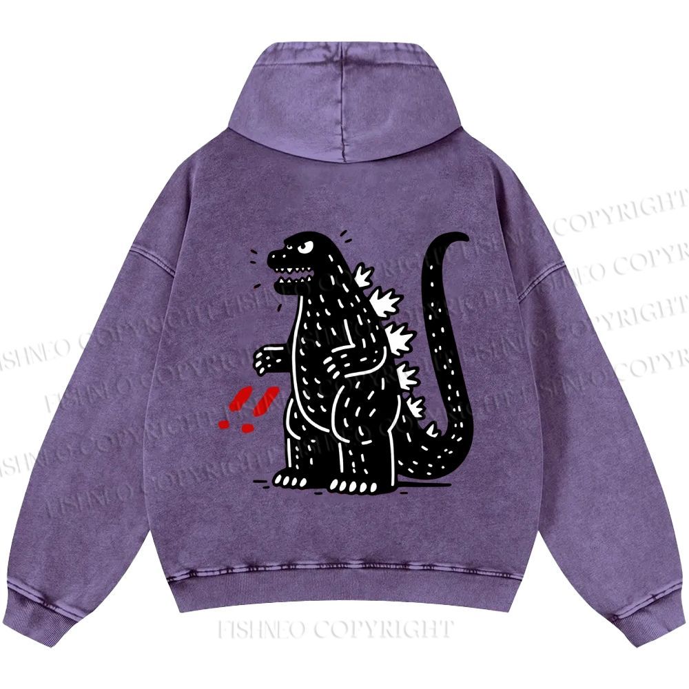 Unisex Casual Godzilla Graffiti Printed Double-sided Washed Hoodie