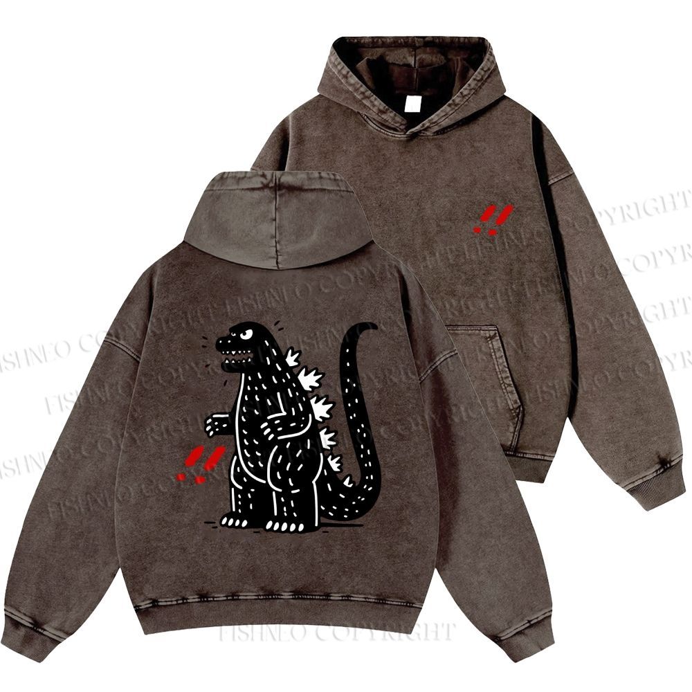 Unisex Casual Godzilla Graffiti Printed Double-sided Washed Hoodie