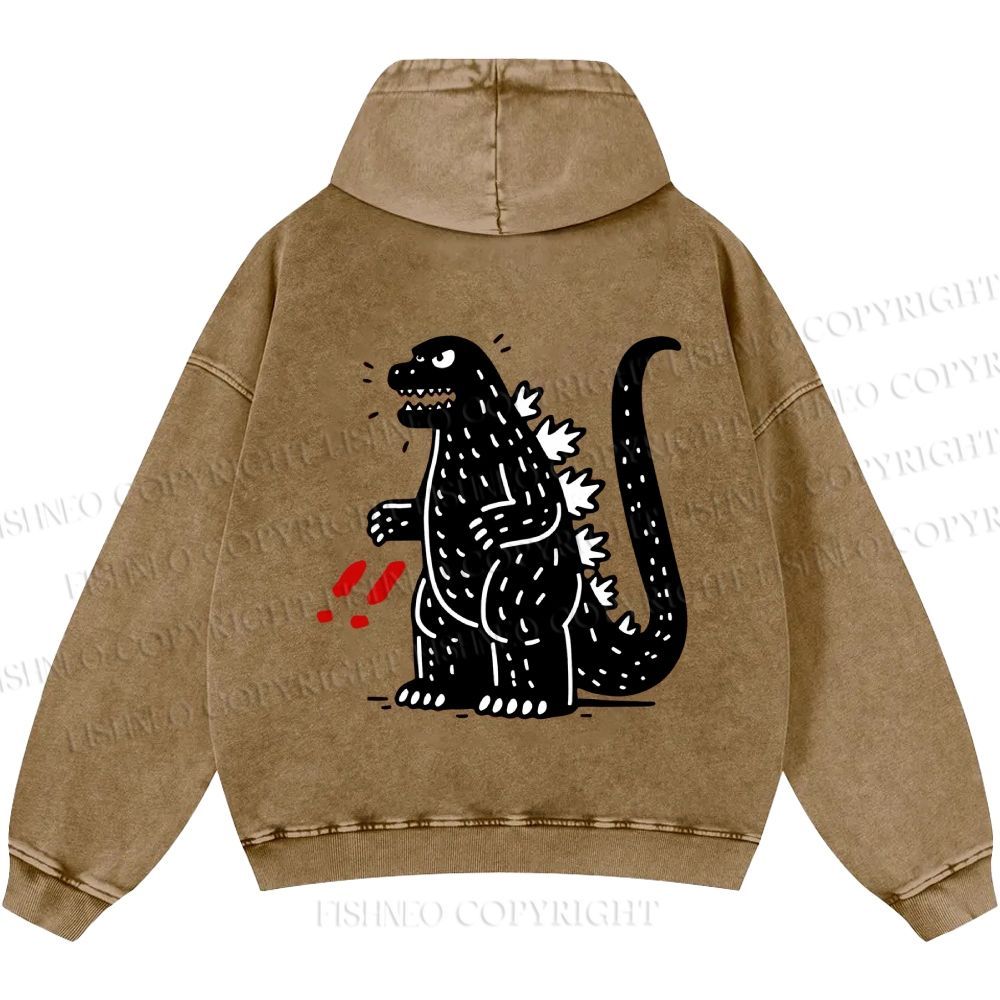 Unisex Casual Godzilla Graffiti Printed Double-sided Washed Hoodie