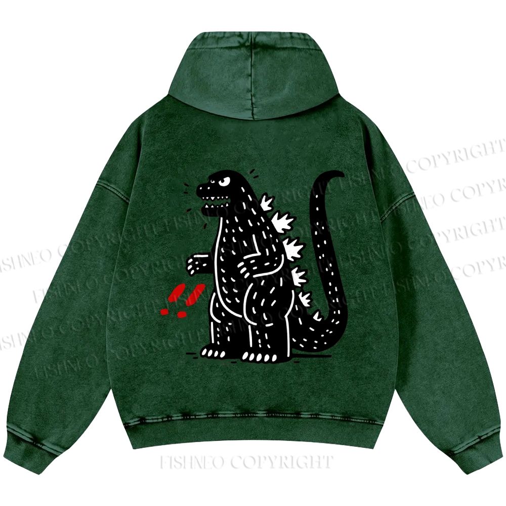 Unisex Casual Godzilla Graffiti Printed Double-sided Washed Hoodie