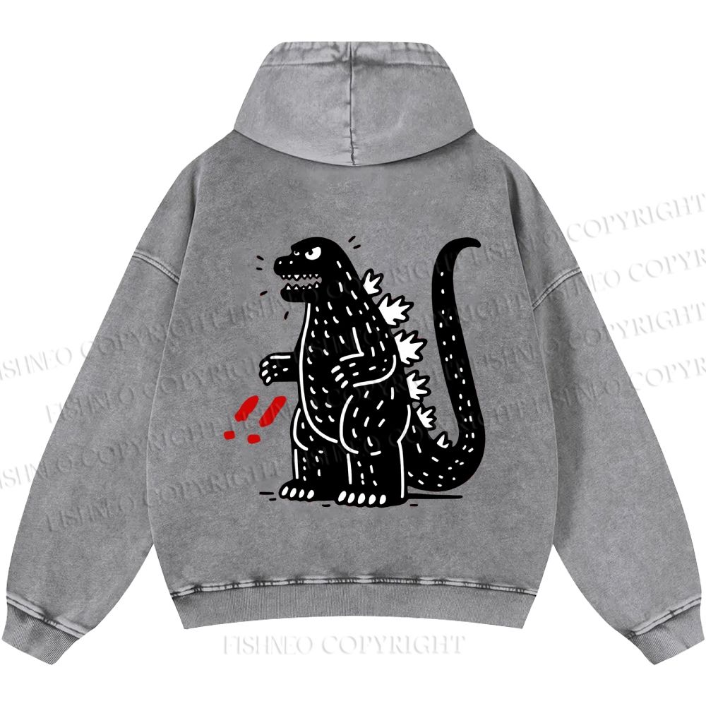 Unisex Casual Godzilla Graffiti Printed Double-sided Washed Hoodie