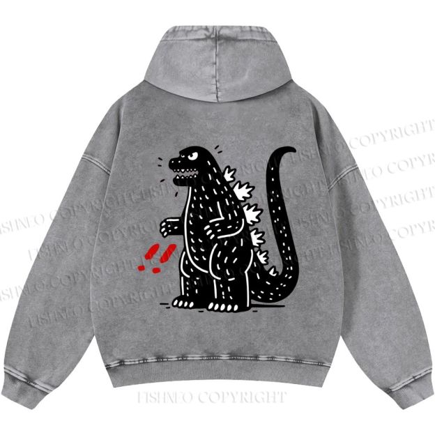 Unisex Casual Godzilla Graffiti Printed Double-sided Washed Hoodie