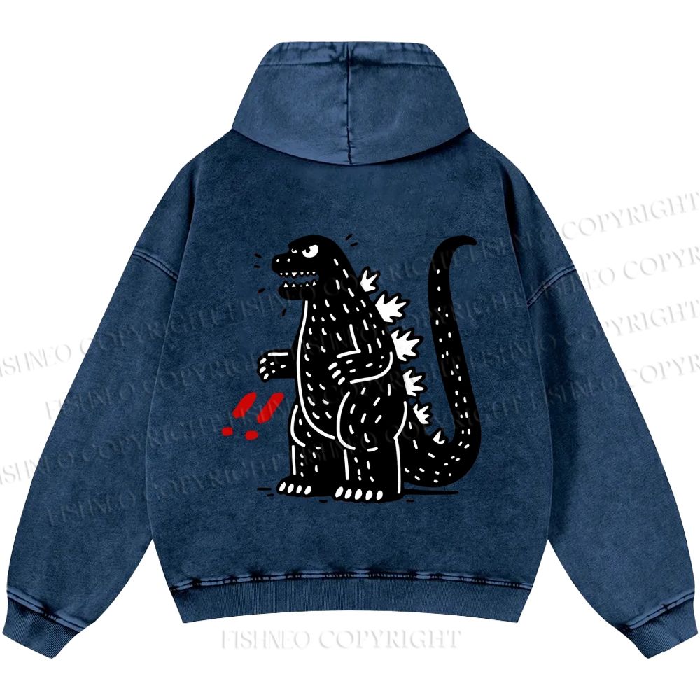 Unisex Casual Godzilla Graffiti Printed Double-sided Washed Hoodie