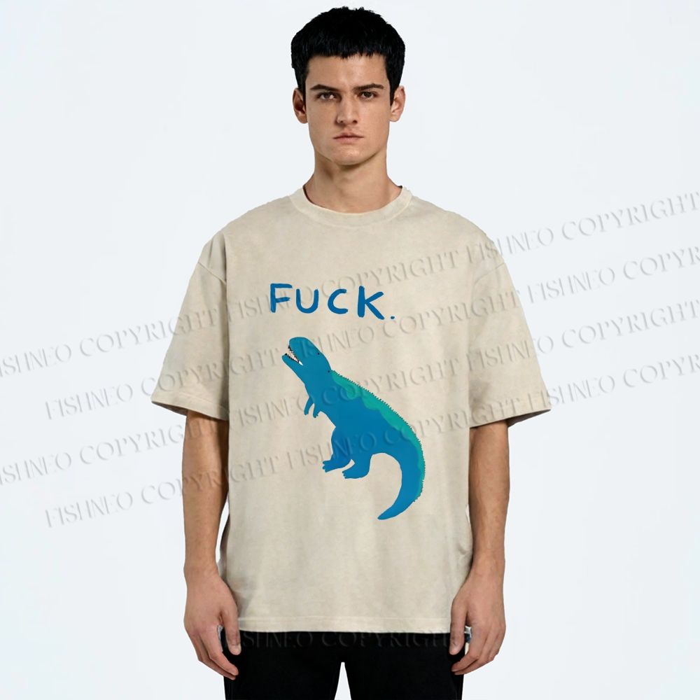 Unisex Upset Dinosaur Say Fuck Printed Washed Tee