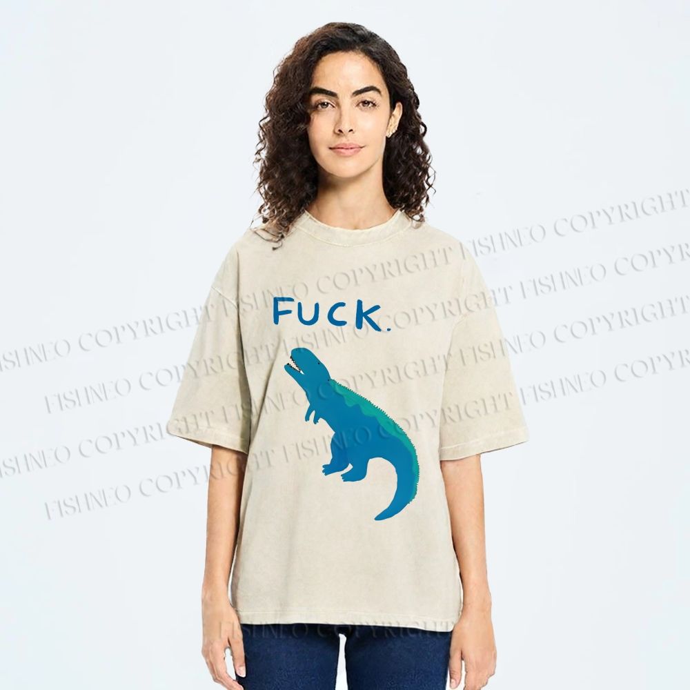 Unisex Upset Dinosaur Say Fuck Printed Washed Tee