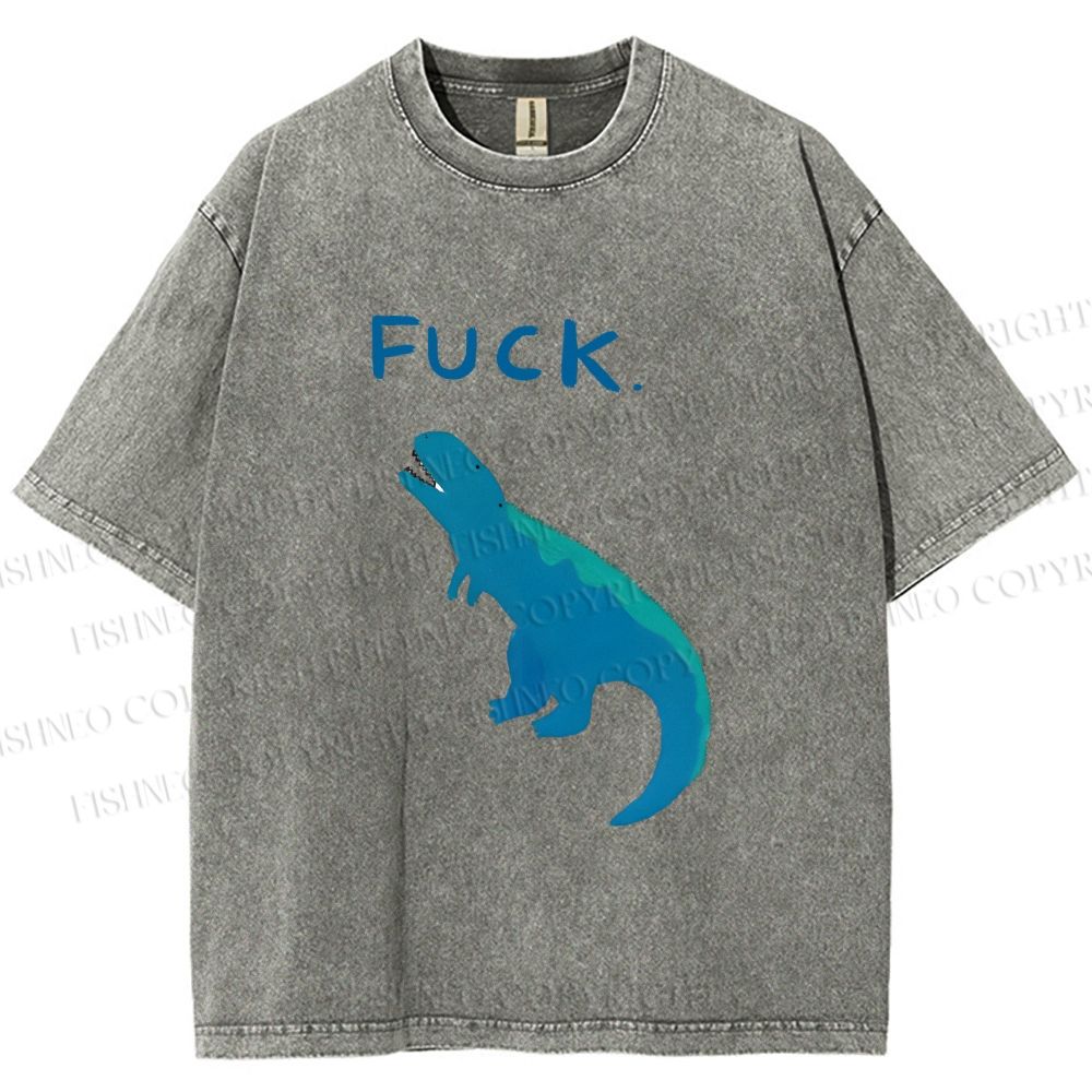 Unisex Upset Dinosaur Say Fuck Printed Washed Tee
