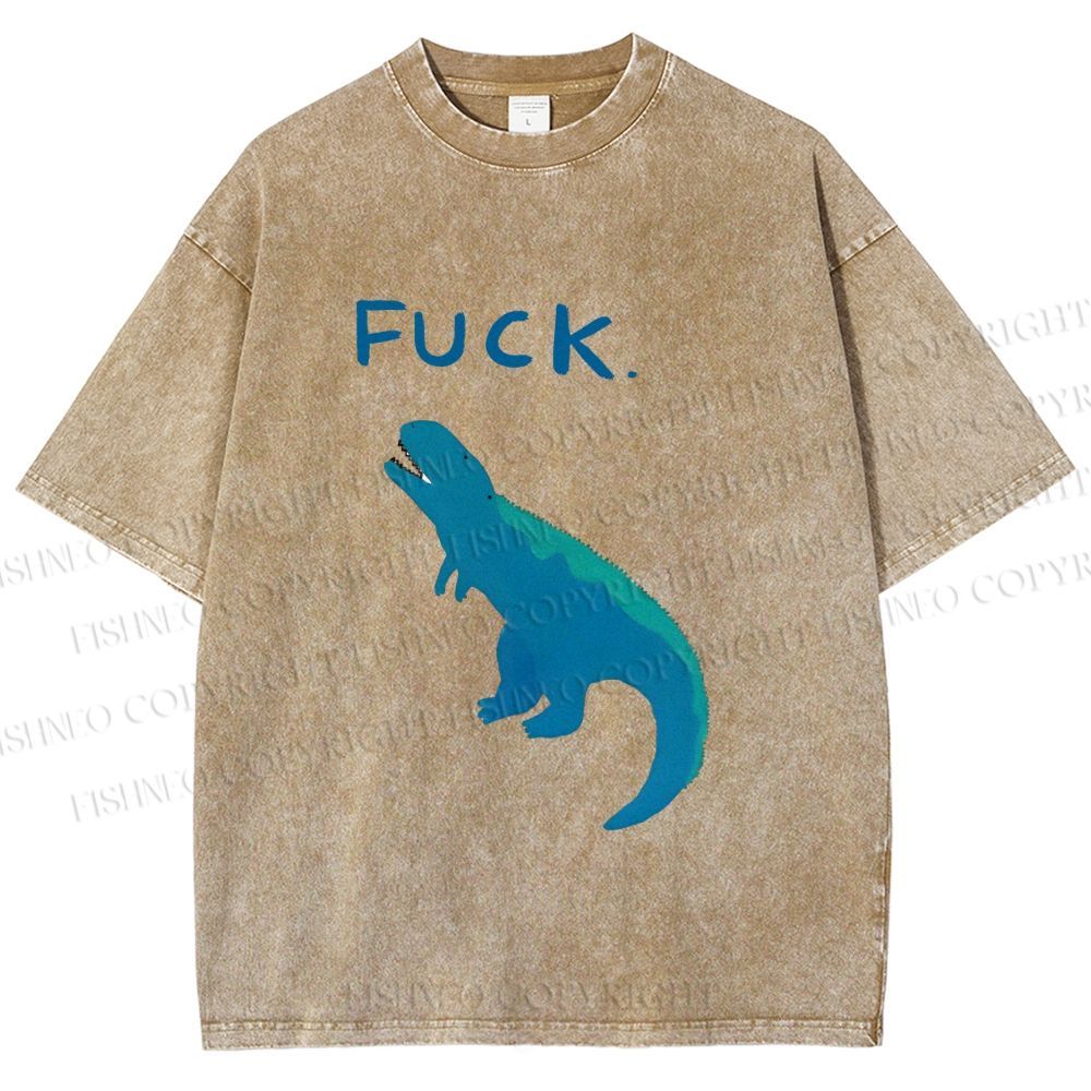 Unisex Upset Dinosaur Say Fuck Printed Washed Tee