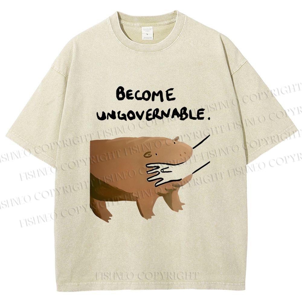 Unisex Silly Hippo Become ungovernable Printed Washed Tee