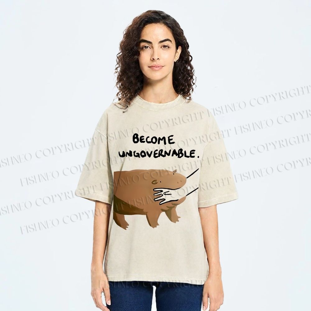 Unisex Silly Hippo Become ungovernable Printed Washed Tee