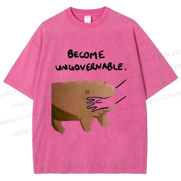 Unisex Silly Hippo Become ungovernable Printed Washed Tee