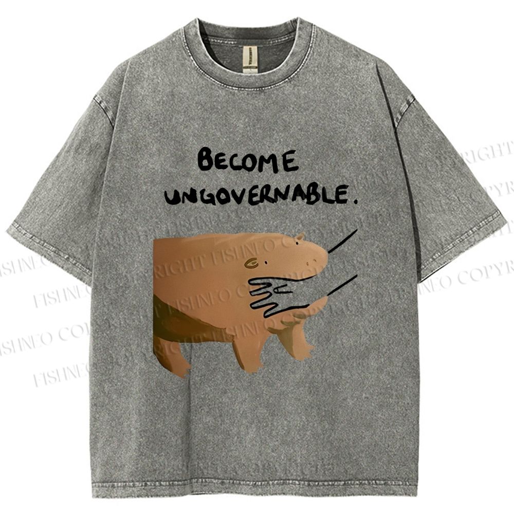 Unisex Silly Hippo Become ungovernable Printed Washed Tee