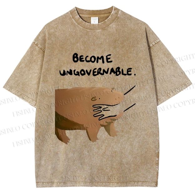 Unisex Silly Hippo Become ungovernable Printed Washed Tee