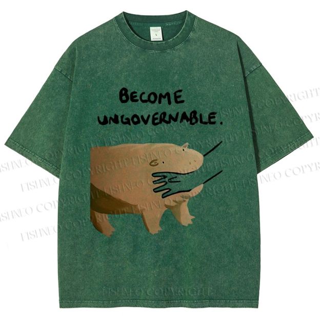 Unisex Silly Hippo Become ungovernable Printed Washed Tee