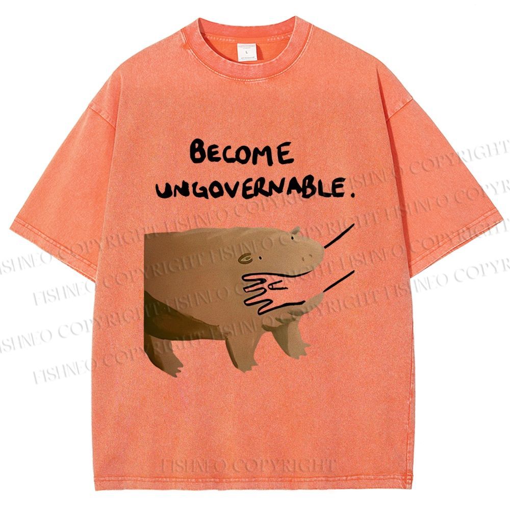 Unisex Silly Hippo Become ungovernable Printed Washed Tee