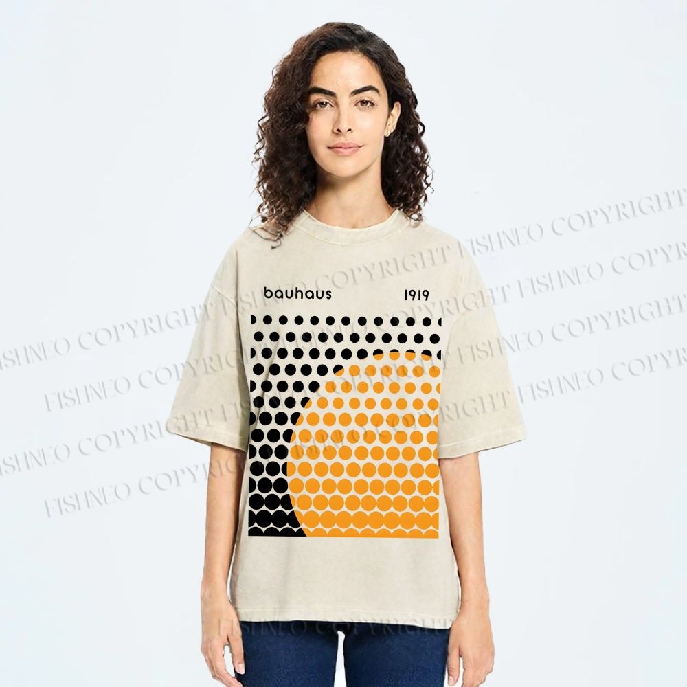 Unisex Bauhaus Geometric Circles Printed Washed Tee