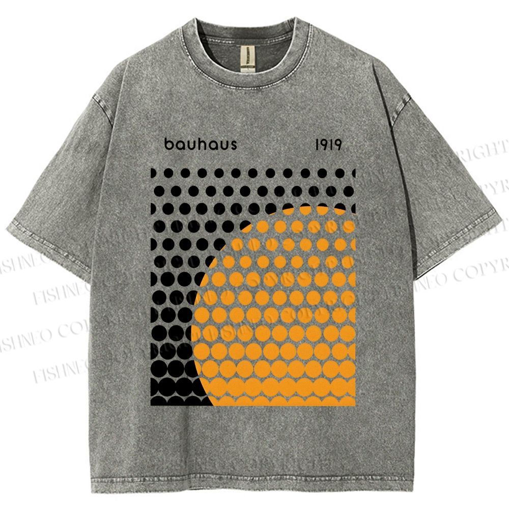 Unisex Bauhaus Geometric Circles Printed Washed Tee