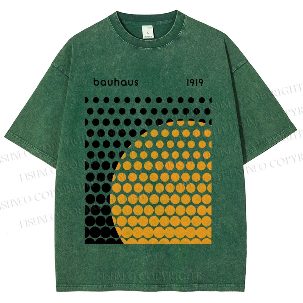 Unisex Bauhaus Geometric Circles Printed Washed Tee