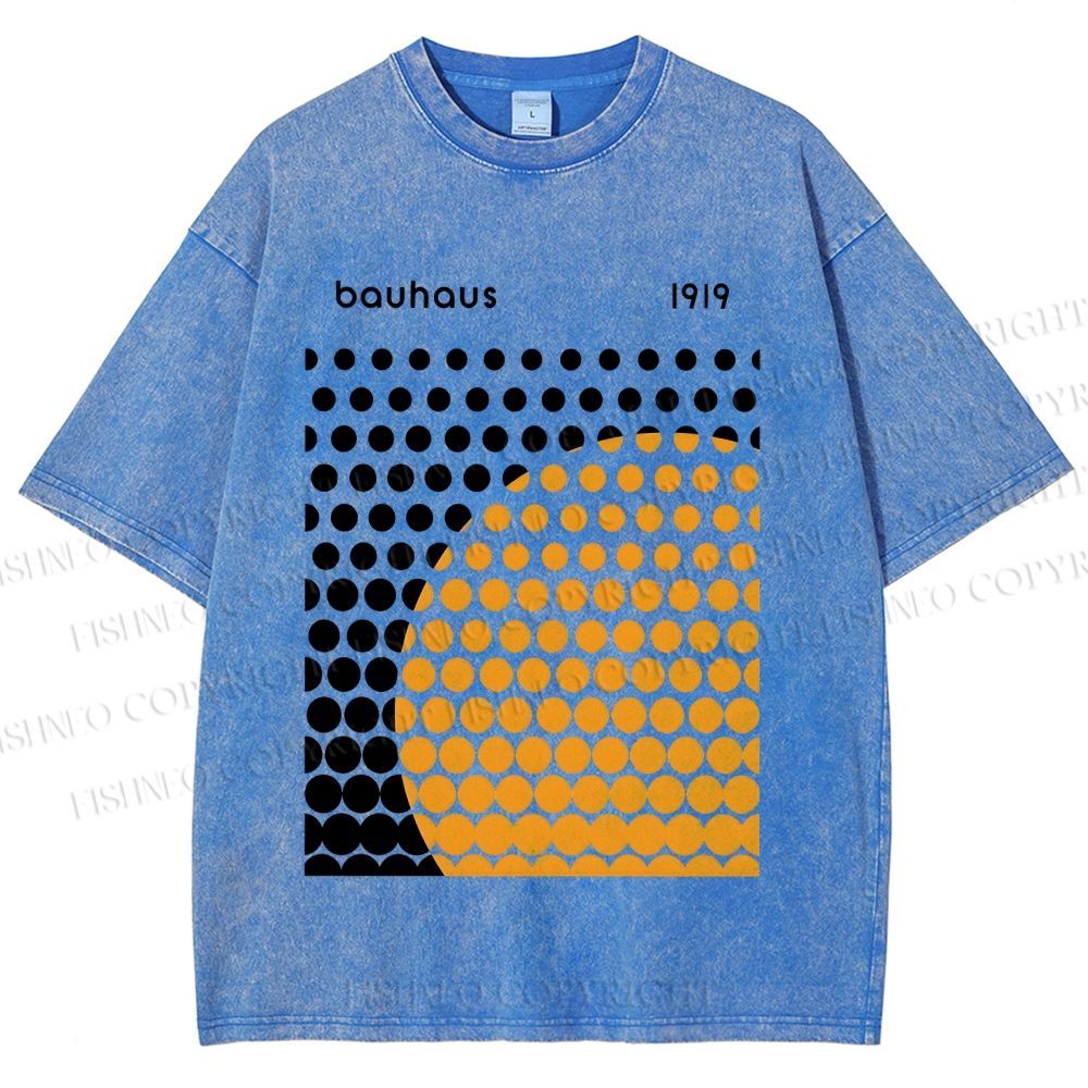 Unisex Bauhaus Geometric Circles Printed Washed Tee