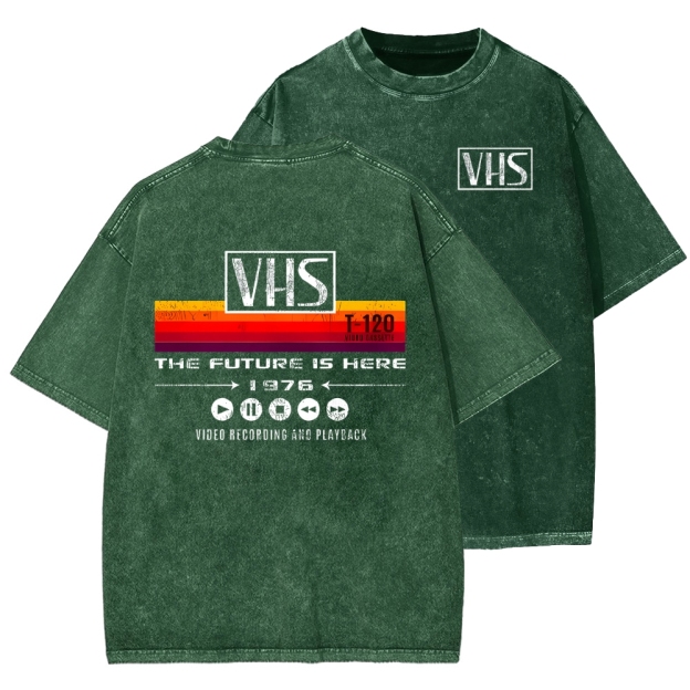 VHS Vintage Wash Japanese Design Back Art T-Shirt