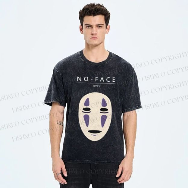 Unisex No-Face Spirited Away Printed Washed Tee