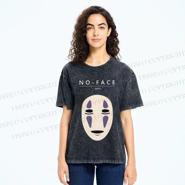 Unisex No-Face Spirited Away Printed Washed Tee