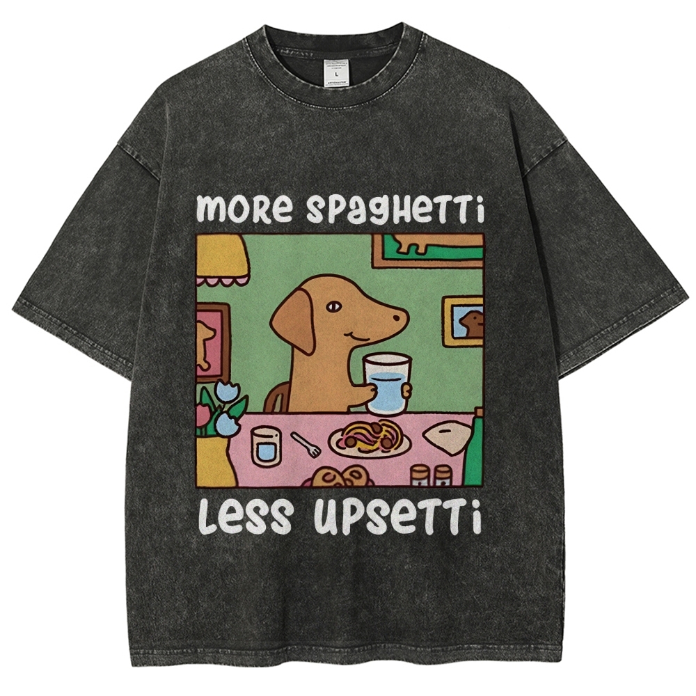 Doxie Eating Spaghetti Washed T-Shirt