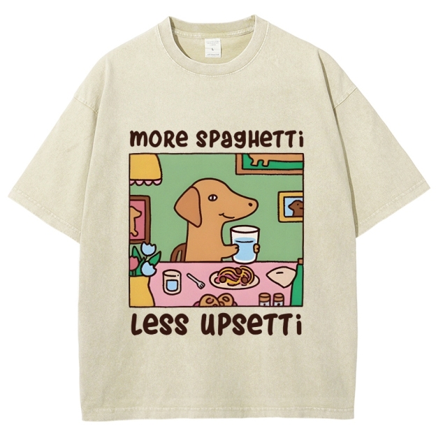 Doxie Eating Spaghetti Washed T-Shirt