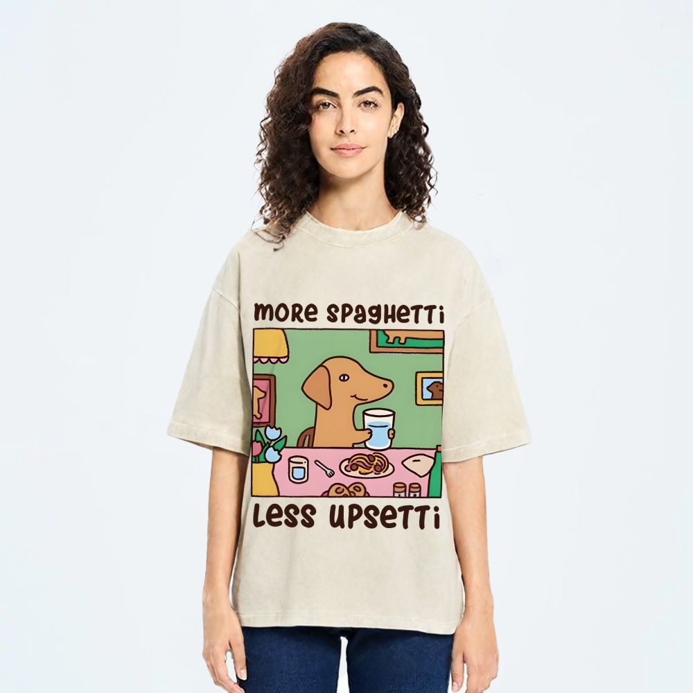 Doxie Eating Spaghetti Washed T-Shirt