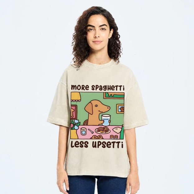 Doxie Eating Spaghetti Washed T-Shirt
