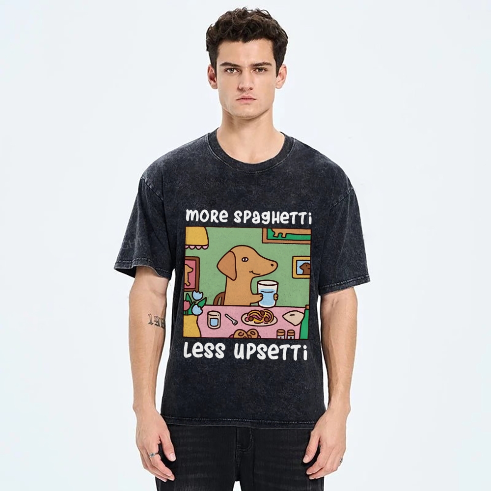 Doxie Eating Spaghetti Washed T-Shirt