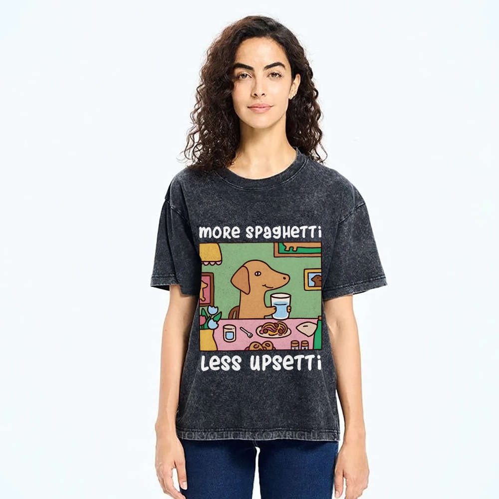Doxie Eating Spaghetti Washed T-Shirt