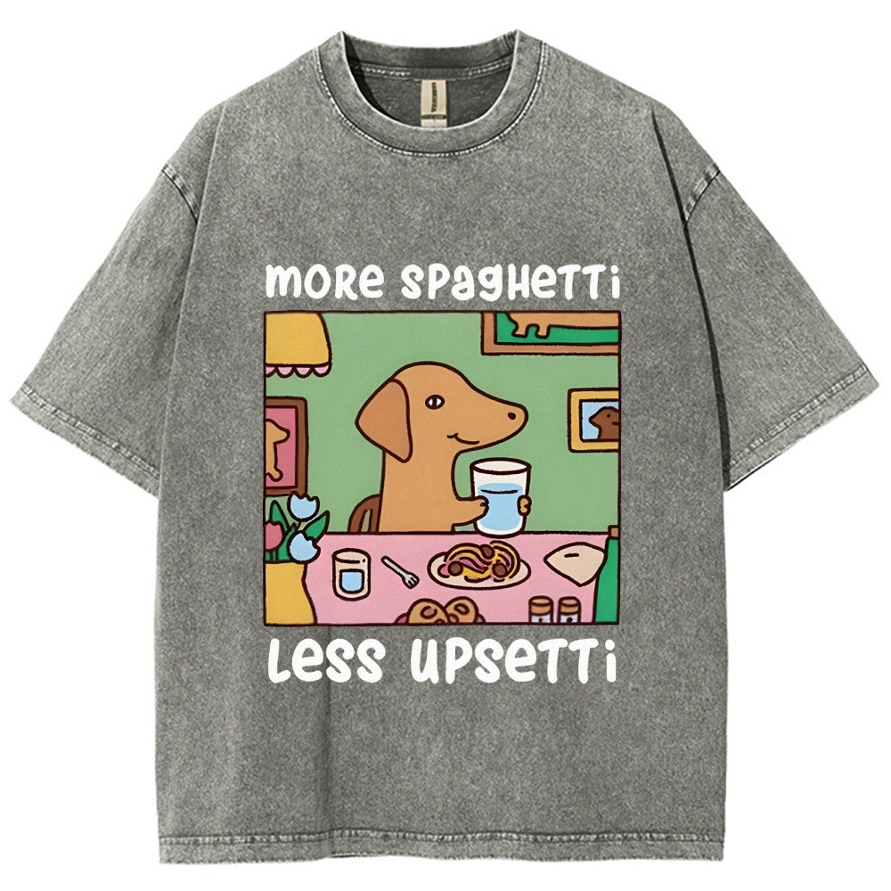 Doxie Eating Spaghetti Washed T-Shirt
