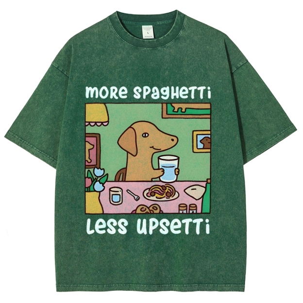 Doxie Eating Spaghetti Washed T-Shirt