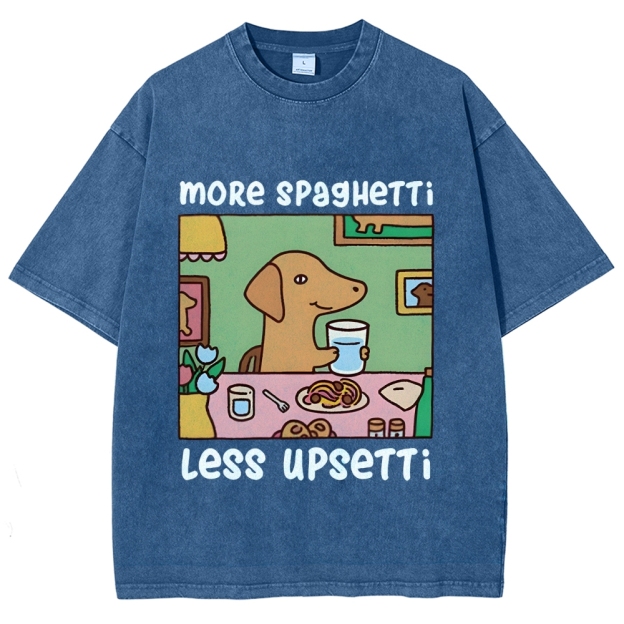 Doxie Eating Spaghetti Washed T-Shirt