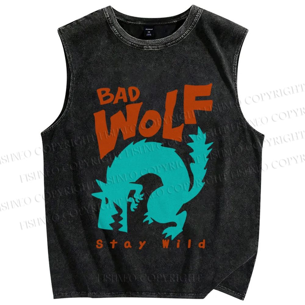 Unisex Bad Wolf Stay Wild Printed Washed Tank Top