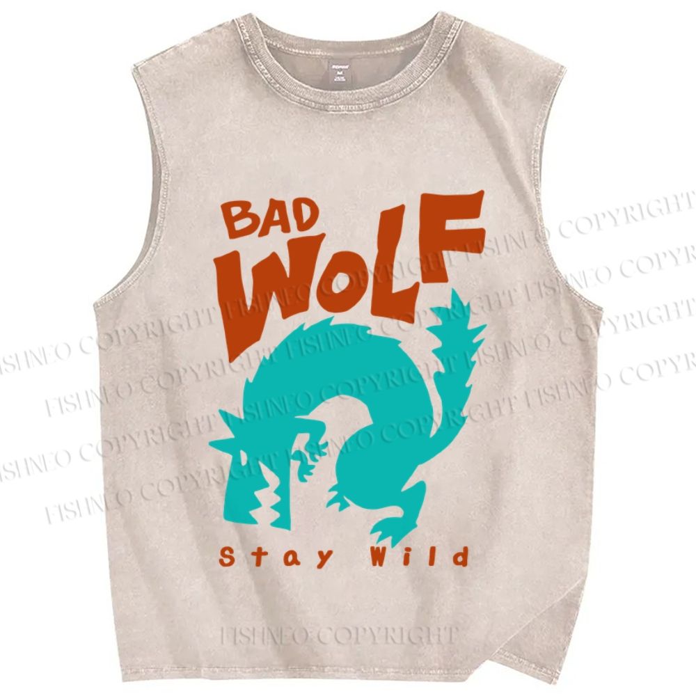 Unisex Bad Wolf Stay Wild Printed Washed Tank Top