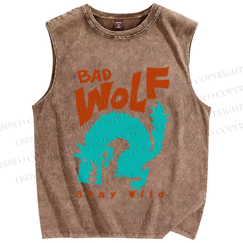 Unisex Bad Wolf Stay Wild Printed Washed Tank Top