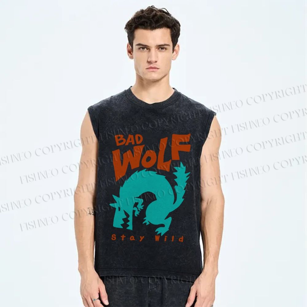 Unisex Bad Wolf Stay Wild Printed Washed Tank Top