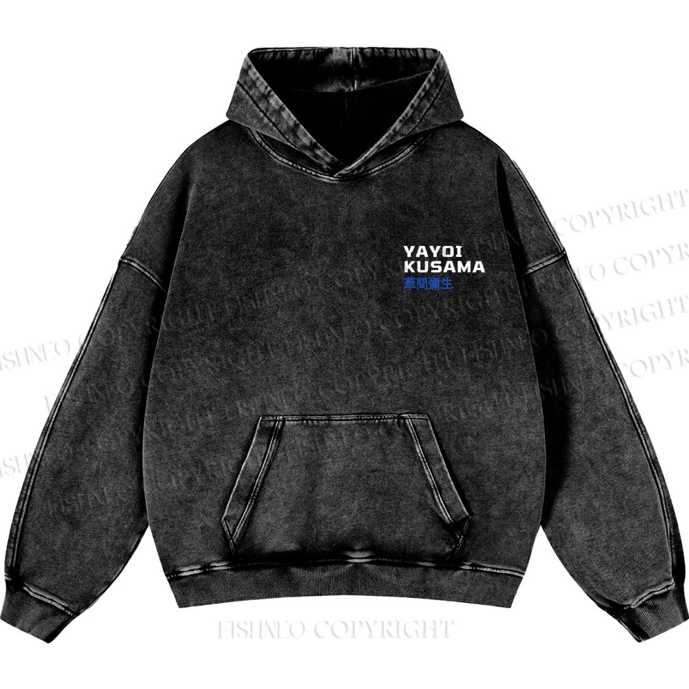 Unisex Casual Yayoi Kusama Mushroom Vintage Japanese Printed Double-sided Washed Hoodie