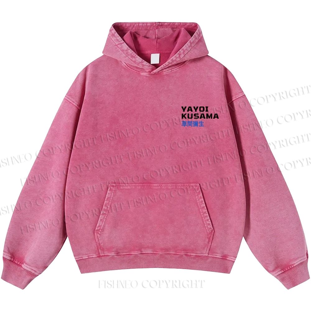 Unisex Casual Yayoi Kusama Mushroom Vintage Japanese Printed Double-sided Washed Hoodie